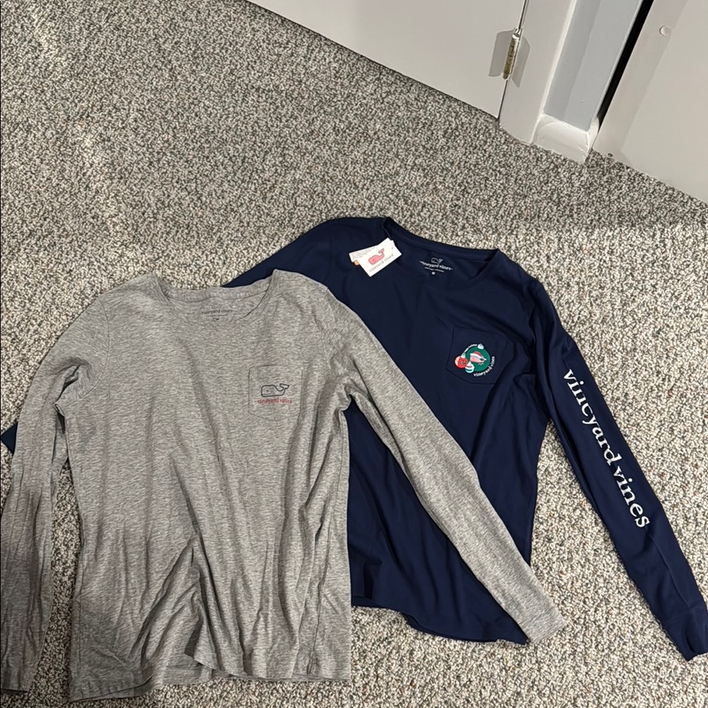 Vineyard Vines Long Sleeve Tees Gray and Blue Casual Comfort